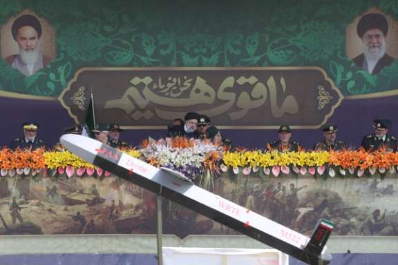 Iranian President Ebrahim Raisi during a military parade in Tehran