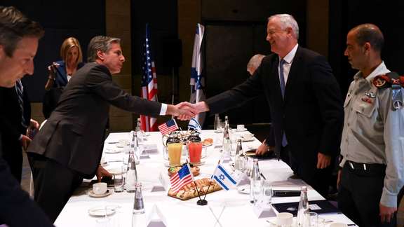 US Secreatry of State Antony Blinken meeting Israeli Defense Minister Benny Gantz. March 27, 2022
