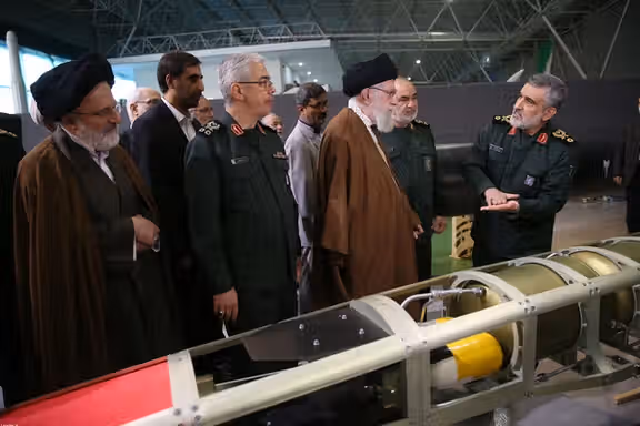 Iran’s Supreme Leader Ali Khamenei during a visit to an exhibition of IRGC’s new weapons