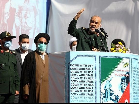 IRGC Commander Hossein Salami speaking to a crowd. November 4, 2021