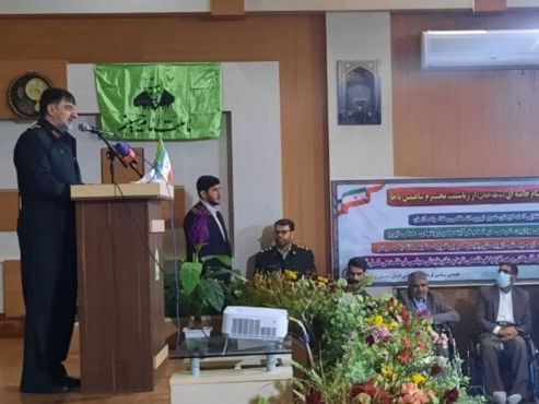 Islamic Republic’s Police Chief Ahmad-Reza Radan speaking during a ceremony to appoint the new commander for Sistan-Baluchestan province