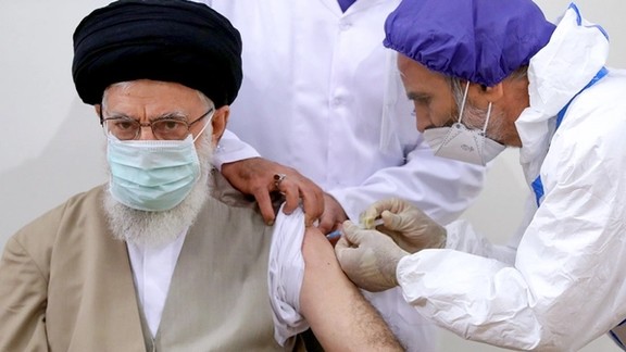 Supreme Leader Ali Khamenei receiving what officials claimed was an Iranian Covid vaccine. FILE PHOTO