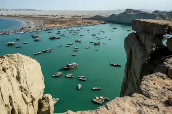 Fishing boats are seen off the coast of Chabahar in southeastern Iran.