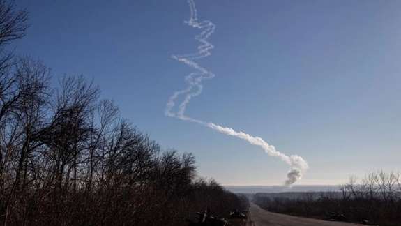 Missile traces seen, as Russia's attacks on Ukraine continue in Donbas region, Ukraine.