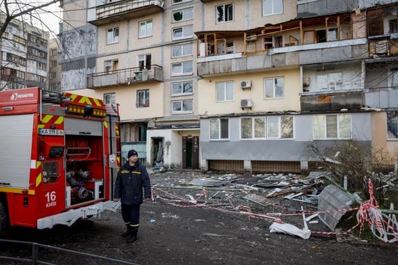 ویرانیهای برجا مانده از حمله پهپادی روسیه به کییف، سوم فروردین