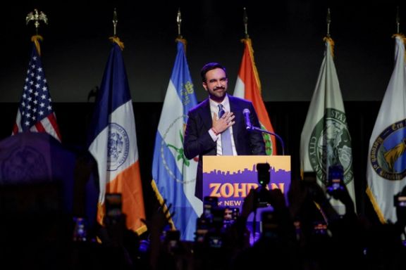 Democratic candidate for New York City mayor Zohran Mamdani gestures on stage after winning the 2025 New York City Mayoral race, at an election night rally in the Brooklyn borough of New York City, New York, US, November 4, 2025.