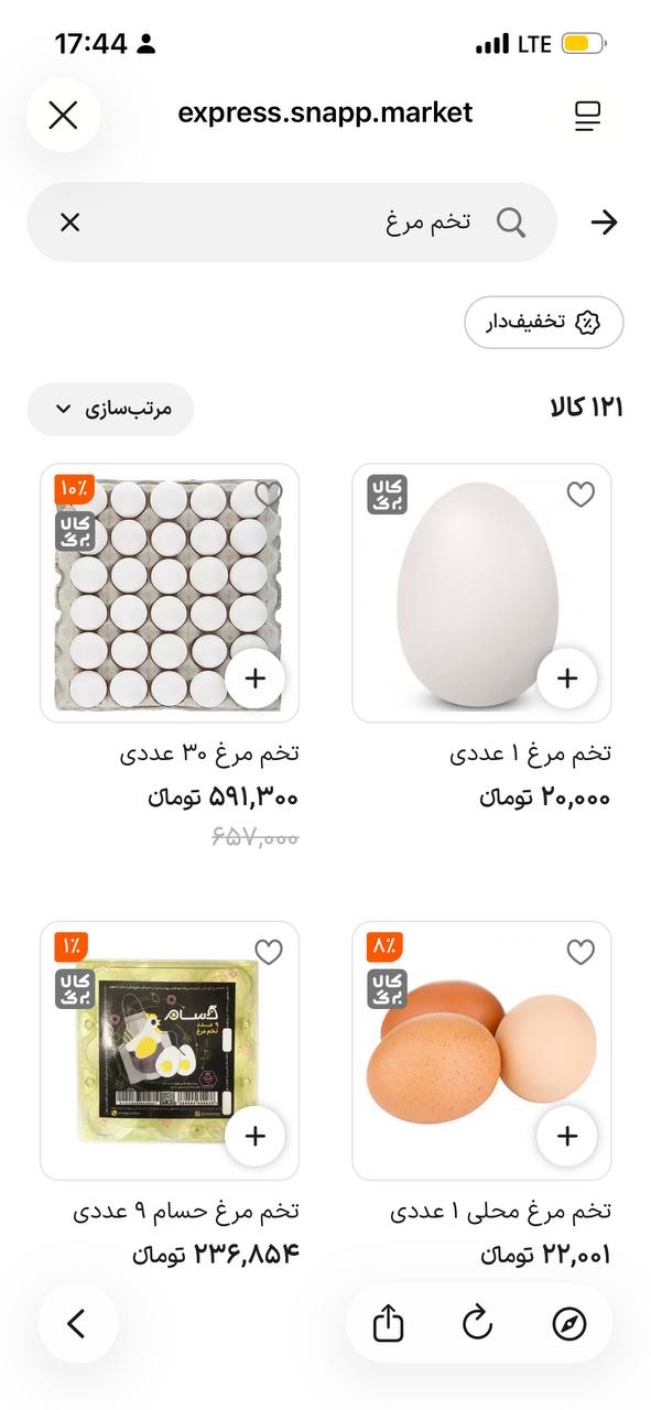 تصویر سایت فروش آنلاین ایران؛ هر تخم مرغ ۲۰ هزار تومان