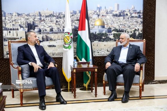 Hamas leader Ismail Haniyeh (right) and Iranian Foreign Minister Hossein Amir-Abdollahian in Qatar on October 14, 2023