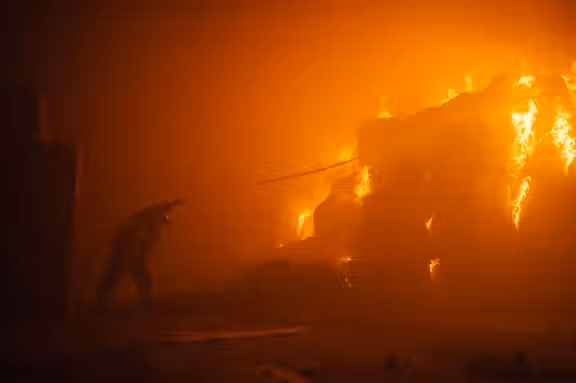 Aftermath of a Russian strike by Iranian drones on a district in Kyiv. May 2023