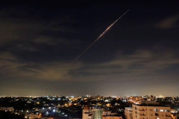 Iranian missiles fly towards Israel, amid the U.S.-Israeli conflict with Iran, as seen from Hebron, in the Israeli-occupied West Bank, March 23, 2026.