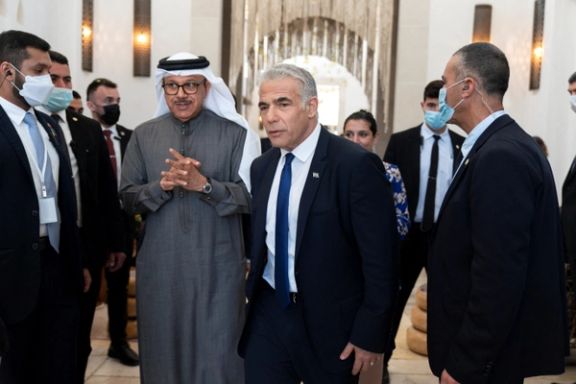 Bahrain’s Foreign Minister Abdullatif bin Rashid al-Zayani, with Israel’s Foreign Minister Yair Lapid, March 28, 2022.