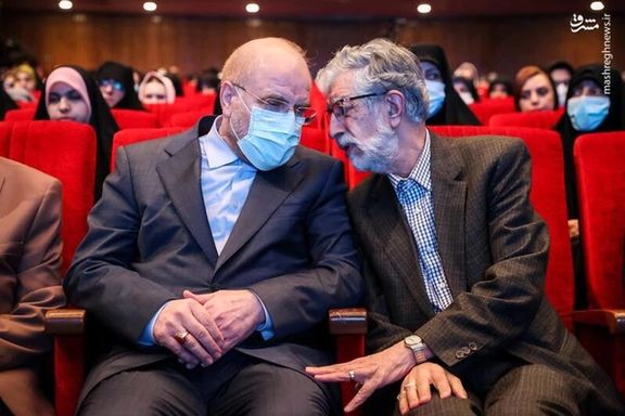 Iran’s parliament speaker Mohammad-Bagher Ghalibaf (left) and former Majles Speaker Gholam Ali Haddad Adel