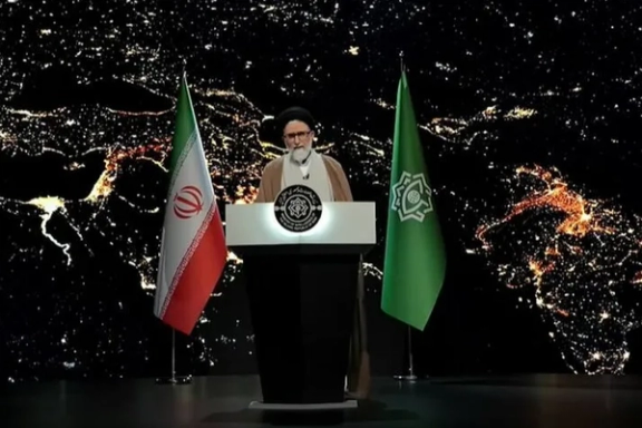 Esmaeil Khatib, Iran’s intelligence minister, during the televised presentation of alleged stolen Israeli data and documents aired on state TV, Wednesday, Sept. 24, 2025.