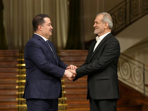 Iraq's Prime Minister Mohammed Shia' al-Sudani during a joint press conference with Iran's President Masoud Pezeshkian on January 8, 2025.