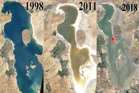 Aerial photo of Lake Urmia in the past two decades (file photo)