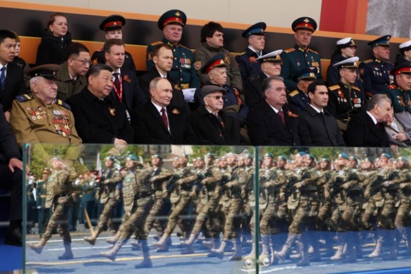 Russian President Vladimir Putin, Chinese President Xi Jinping, Tajik President Emomali Rahmon, Turkmen President Serdar Berdimuhamedov and Uzbek President Shavkat Mirziyoyev, attend a military parade on Victory Day, Moscow, Russia, May 9, 2025.