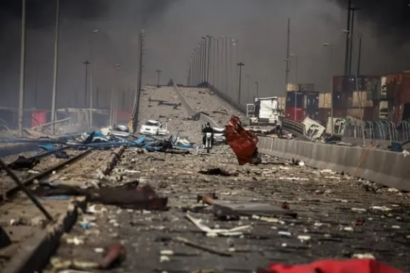 Smoke rises following an explosion at the Shahid Rajaee port in Bandar Abbas, Iran, April 26, 2025.