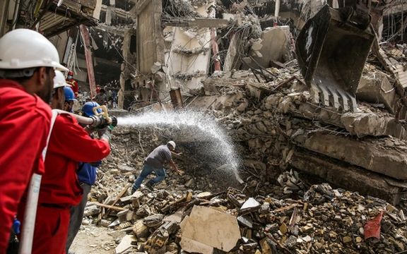 The ruins of Metropol building in a May 25, 2022 photo