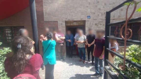 Several of musicians outside the House of Music in Tehran on May 15, 2023