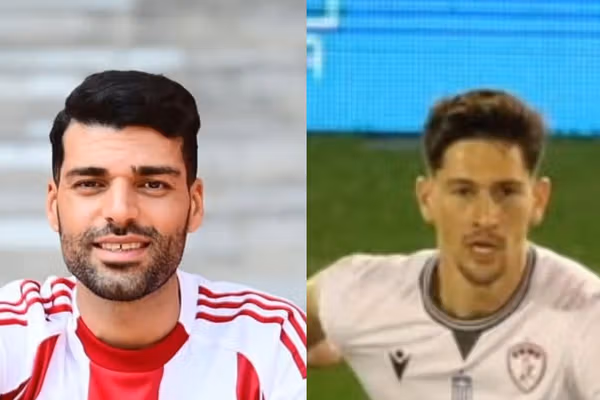 تعویض پیراهن مهدی طارمی با جونی ناعور، بازیکن اسرائیلی تیم فوتبال لاریسا در یونان