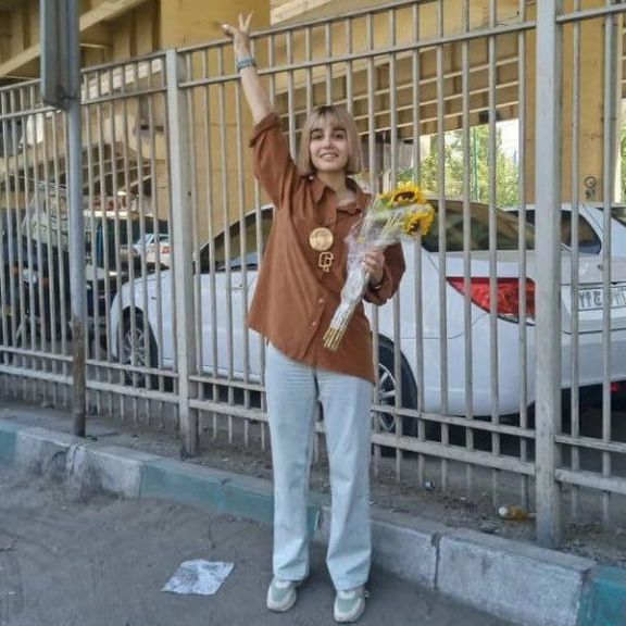 Journalist Nazila Maroufian after release from Tehran’s Evin prison on August 13, 2023