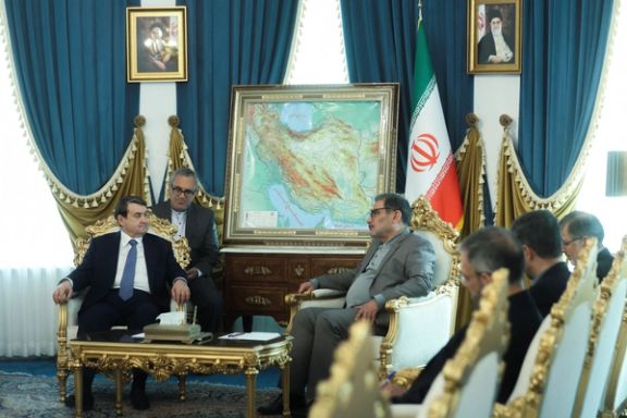 Iran's Secretary of the Supreme National Security Council Ali Shamkhani meets with Russia's Presidential Aide Igor Levitin in Tehran, Iran, April 9, 2023.
