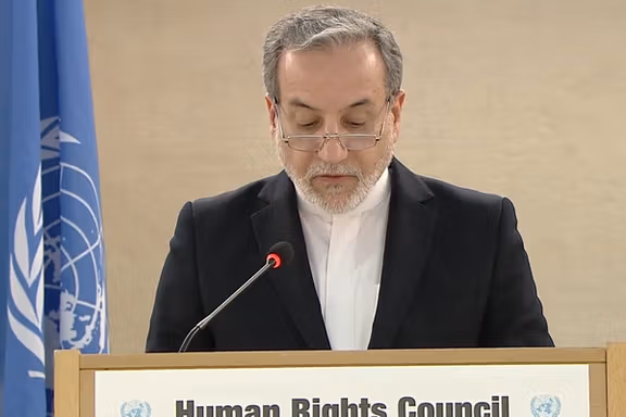 Iran's FM Abbas Araghchi speaking at UN Human Rights Council in Geneva on February 24,2025.
