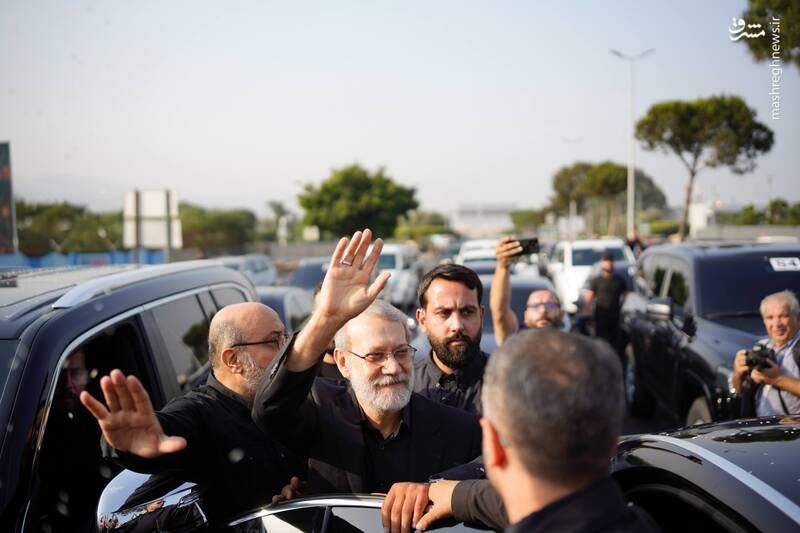 Iran's national security chief Ali Larijani waves to Hezbollah supporters, Beirut, Lebanon, August 12, 2025