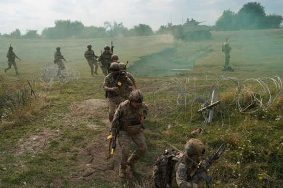 Soldiers take part in the NATO Eagle Spearhead drill with seven allies at the "Getica" National Joint Training Center in Cincu, Romania, August 18, 2026.