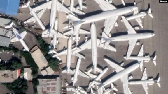 An aerial photo of out of service airplanes at Tehran’s Mehrabad Airport