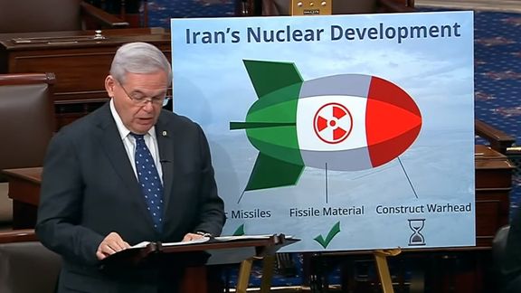 Senator Bob Menendez speaking at the US Senate in February 2022