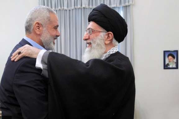 Hamas Leader Ismail Haniyeh and Iran's Supreme Leader Ali Khamenei in a meeting in Tehran