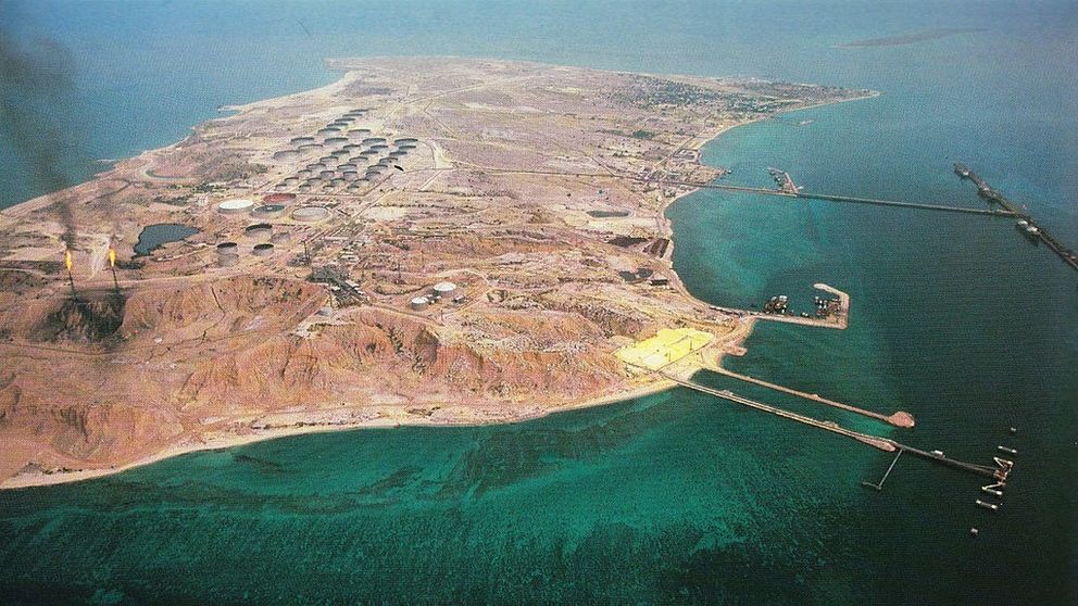 An aerial view of Abu Musa island in the Persian Gulf