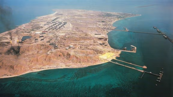 An aerial view of Abu Musa island in the Persian Gulf
