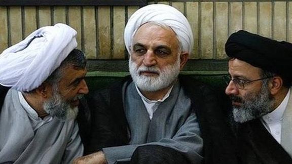 Iranian hanging judge Hossein-Ali Nayeri (left), Chief Justice Gholam-Hossein Mohseni Ejei (center), and President Ebrahim Raisi
