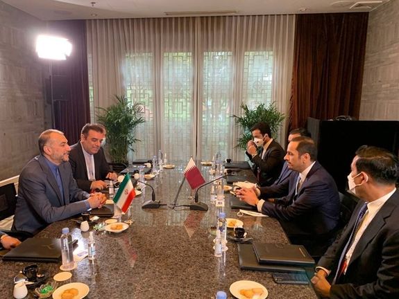 Iran's foreign minister Amir-Abdollahian meeting with Qatari counterpart. March 30, 2022
