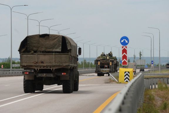 A military column of Wagner private mercenary group drives along M-4 highway, which links the capital Moscow with Russia's southern cities, near Voronezh, June 24, 2023