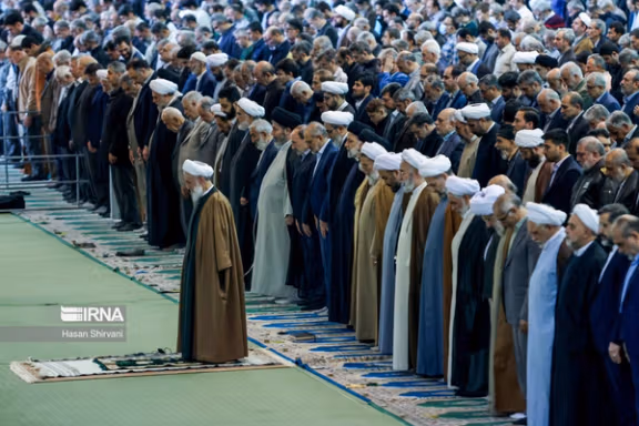 Kazem Sedighi leading Tehran’s Friday prayer on the last Friday of the Iranian year on March 15, 2024