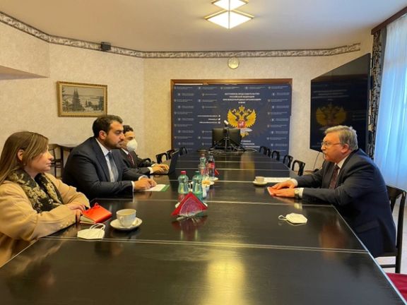 Russia's envoy Mikhail Ulyanov meeting with the Saudi ambassador. January6, 2022