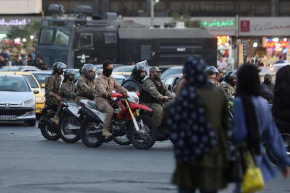ran's riot police forces stand in a street in Tehran, Iran October 3, 2022.