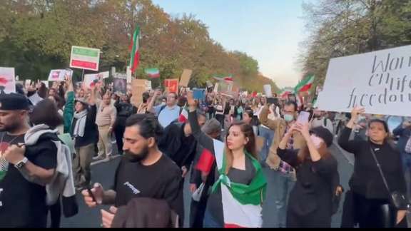 Iranians during a protests against the Islamic Republic in Berlin in October 2022