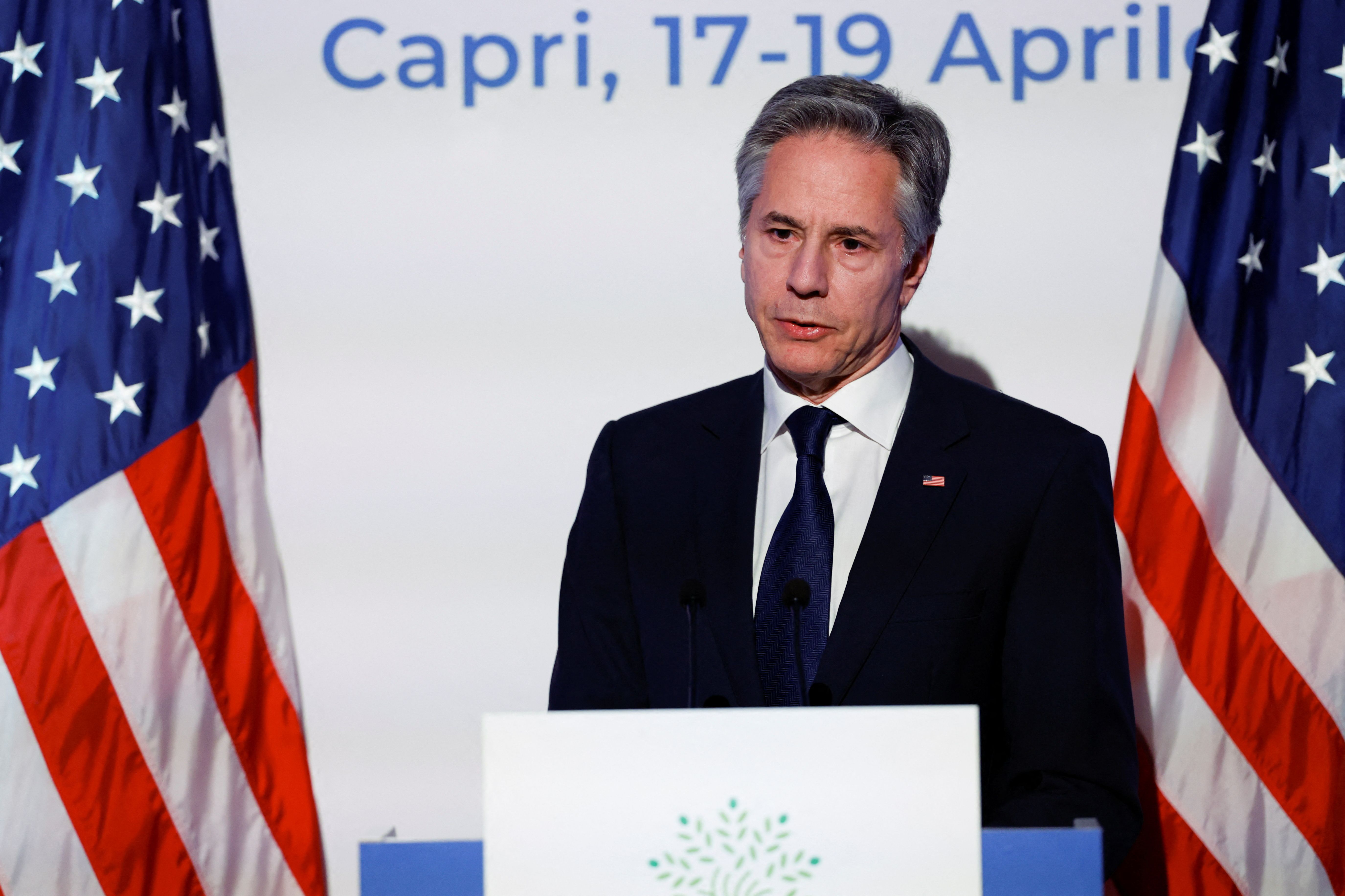 U.S. Secretary of State Antony Blinken holds a press conference at the end of the G7 foreign ministers meeting on Capri island, Italy, April 19, 2024.