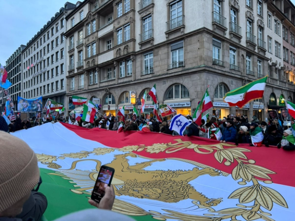 A photo shared on social media shows Iranian protesters in Munich on February 15, 2025.