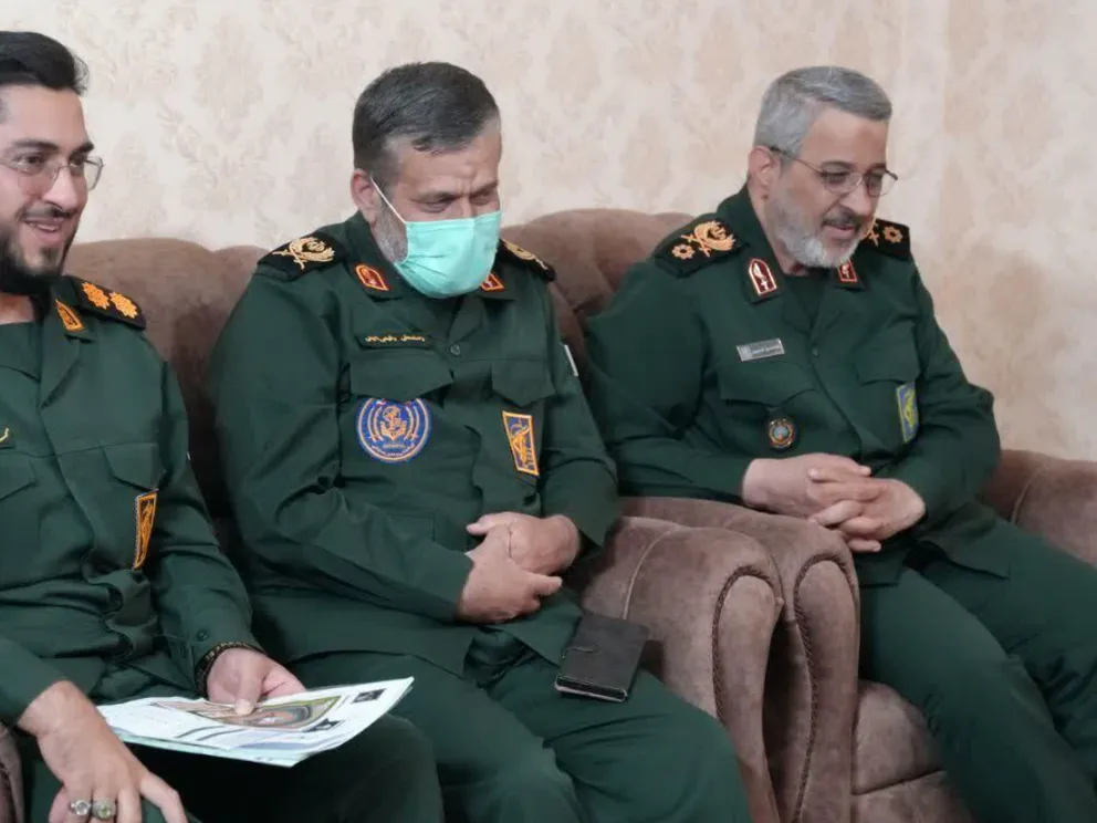 Gheybparvar (first from the right) seen during a meeting reported from Qazvin on May 26, 2025. He is not carrying any respiratory equipment in this appearance — despite the fact that chemical warfare victims typically rely on such support in the final years of life.