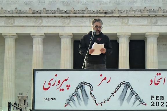 Canada-based activist Hamed Esmaeilion speaking during the rally Washington DC