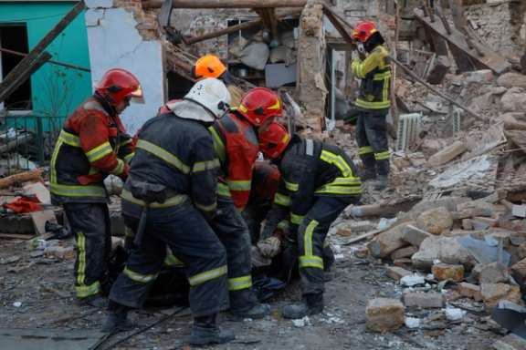 The aftermath of a Russian missile attack on the Ukrainian city of Mykolaiv on November 1, 2022