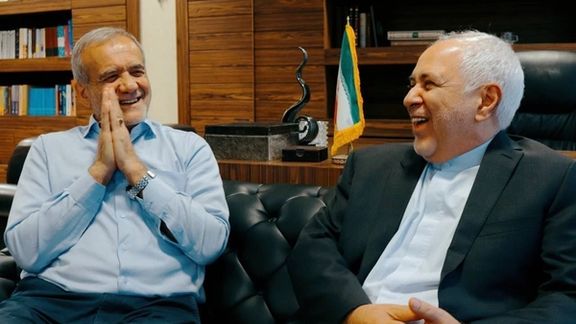 Pezeshkian and Zarif pictured during the presidential campaign in June 2024