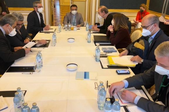 Iran's chief negotiator Ali Bagheri Kani (3rd L) and Enrique Mora (4th R), the EU deputy foreign policy chief, meet in the Austrian capital on January 9, 2022.