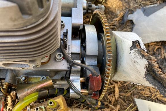 An engine of an unmanned aerial vehicle (UAV), what Ukrainian authorities consider to be an Iranian made suicide drone Shahed-136, are seen found after a Russian strike in Kharkiv, Ukraine, October 6, 2022.