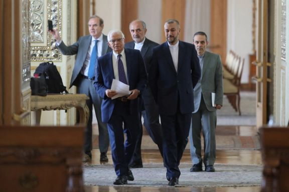 EU's Josep Borrel (L) in Tehran with Iranian foreign minister Hossein Amir-Abdollahian on June 25, 2022